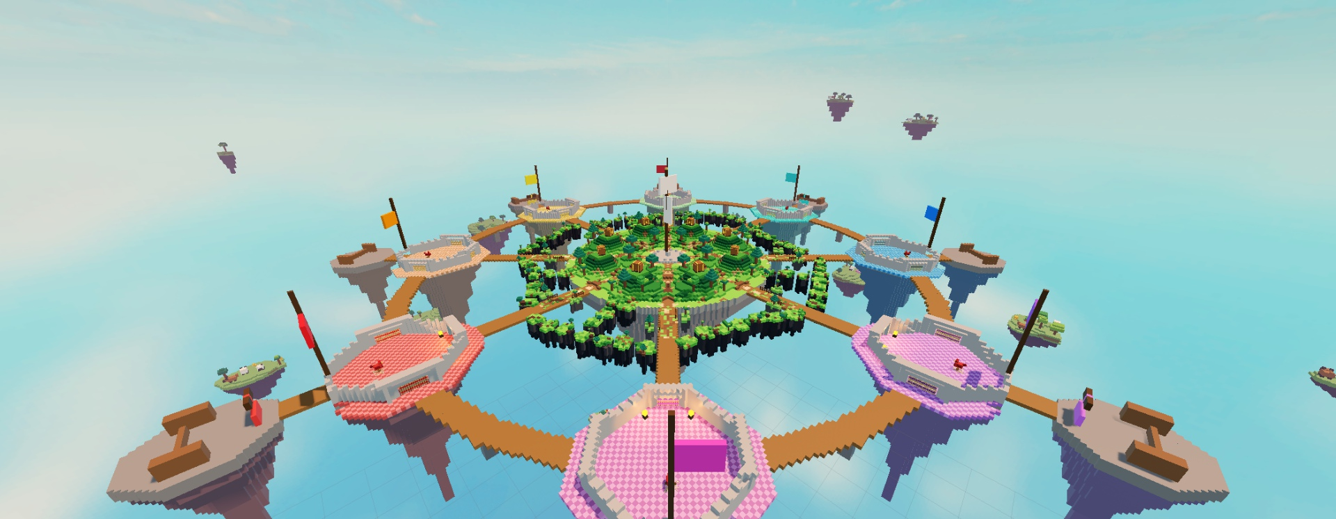 The eight connected sky bases and central island in Rob the Roost